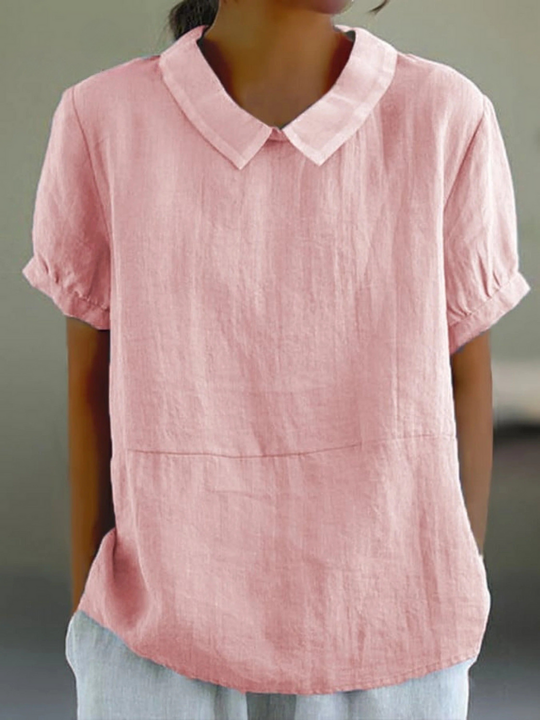 Blue Plain Short Sleeve Round Neck Top