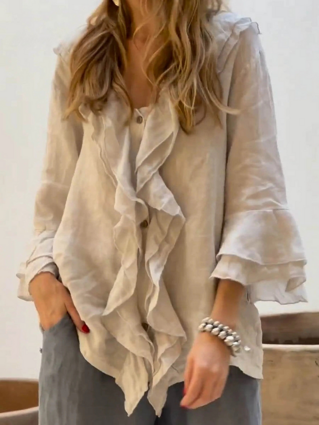 Women's Ruffles Casual 3/4 Sleeves Shirt