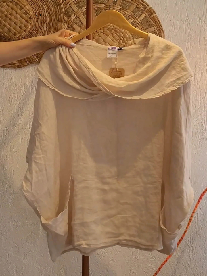 Women's Solid Color Draped Neck 3/4 Sleeve Comfortable Casual Pocket Top