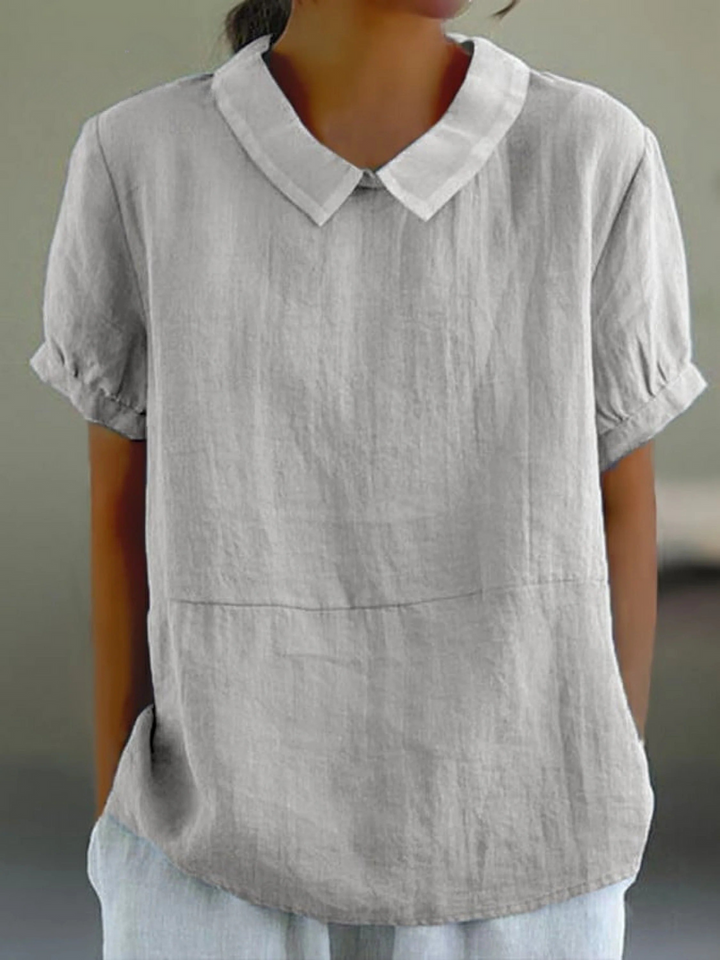 Blue Plain Short Sleeve Round Neck Top