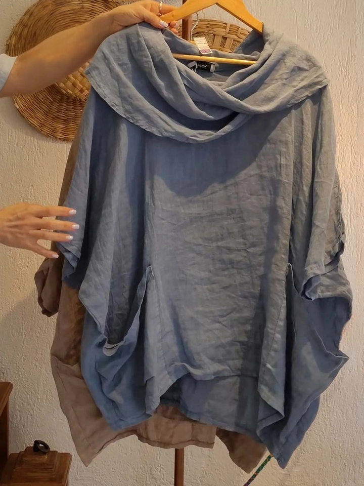 Women's Solid Color Draped Neck 3/4 Sleeve Comfortable Casual Pocket Top