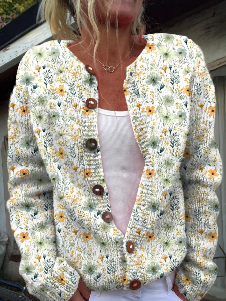 Charming floral pattern on the button cardigan sweater