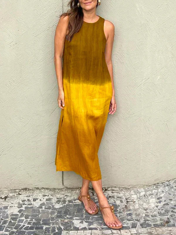 Briar - Casual Cotton Linen Side Split Long Dress