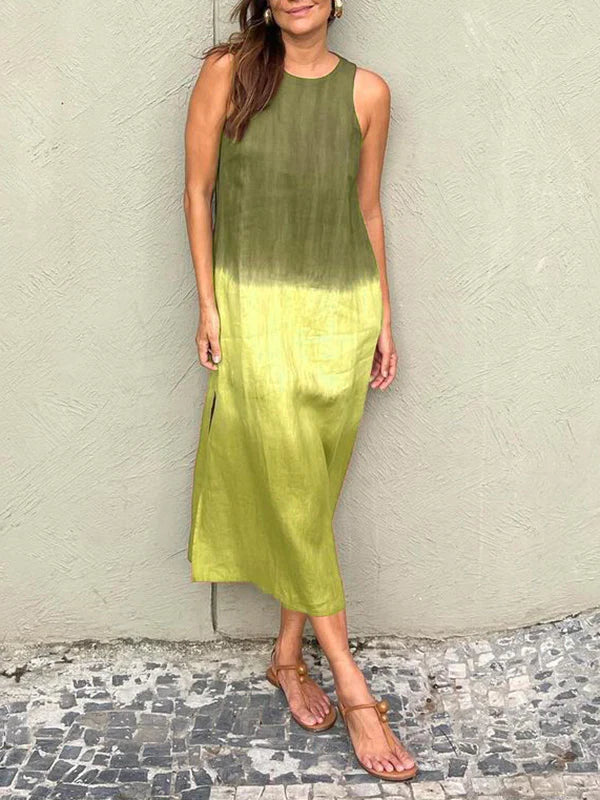 Briar - Casual Cotton Linen Side Split Long Dress