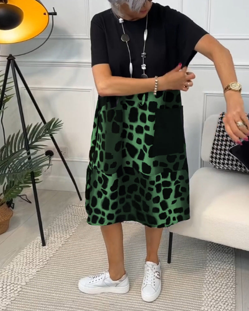 Allison - Stylish Short Sleeve Leopard Print Midi Dress
