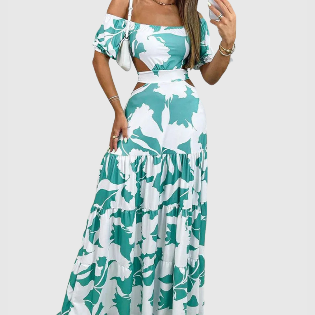 Arden - Elegant Irregular Grain Cut-Out Style Midi Dress