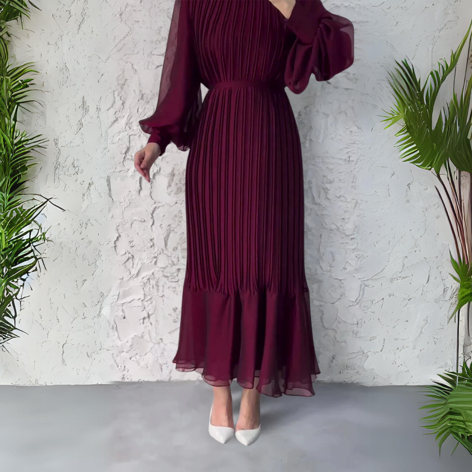 Cami - Chic French Fall Mesh-Accented Evening Gown