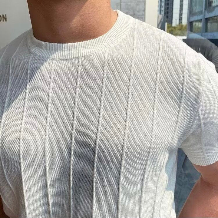 DONGJAK Solid Striped Knitted T-Shirt