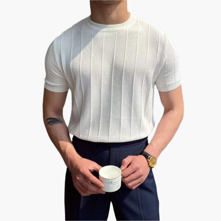 DONGJAK Solid Striped Knitted T-Shirt