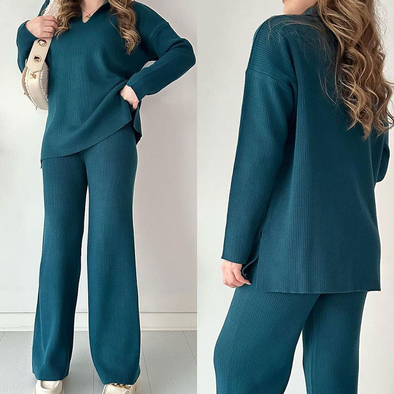 Rosalie - Casual two-piece set with V neck and slit