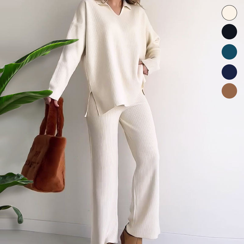 Rosalie - Casual two-piece set with V neck and slit